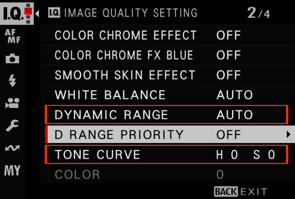 dynamic range priority menu