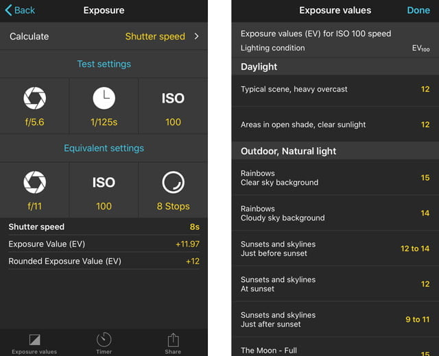 PhotoPills Exposure Calculator