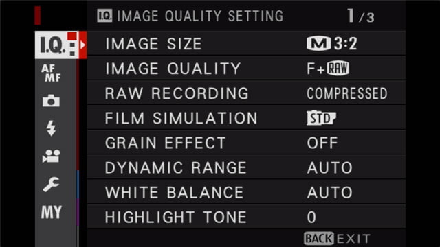 fujifilm image quality menu