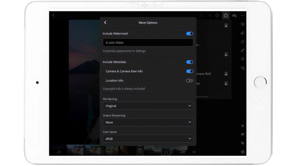 lightroom mobile export settings