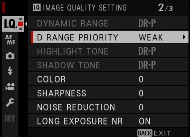 dynamic range priority menu
