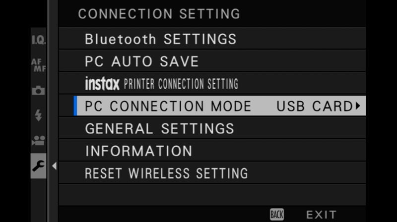 fujifilm tether menu