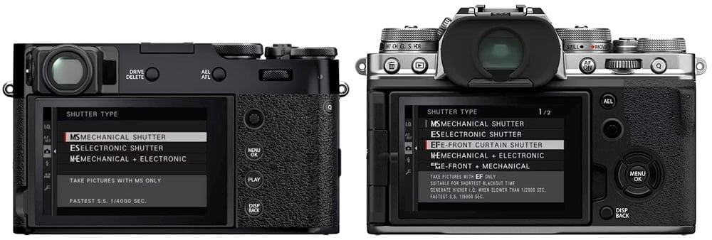 x100v and x-t4 shutter types