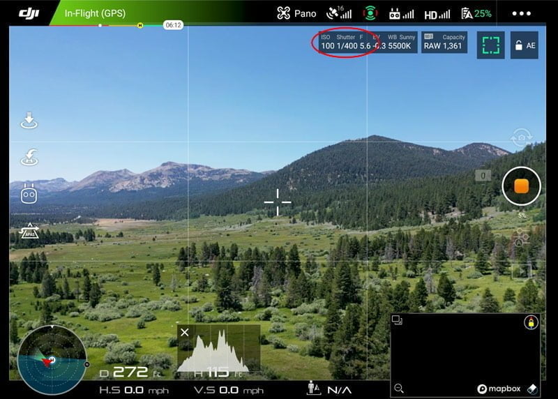 aerial panorama exposure settings