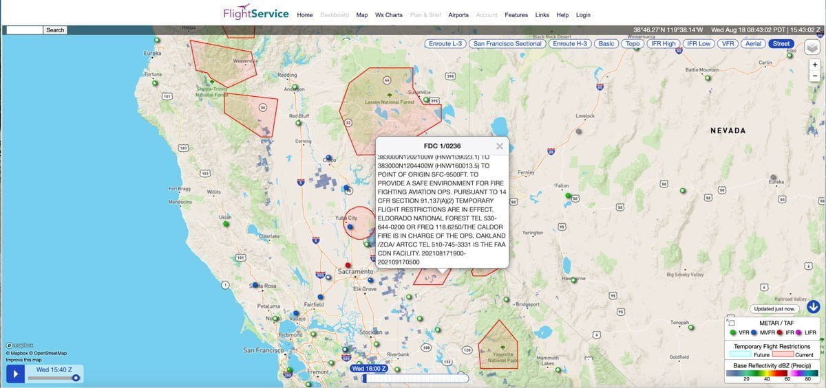 flight service firefighting tfr map