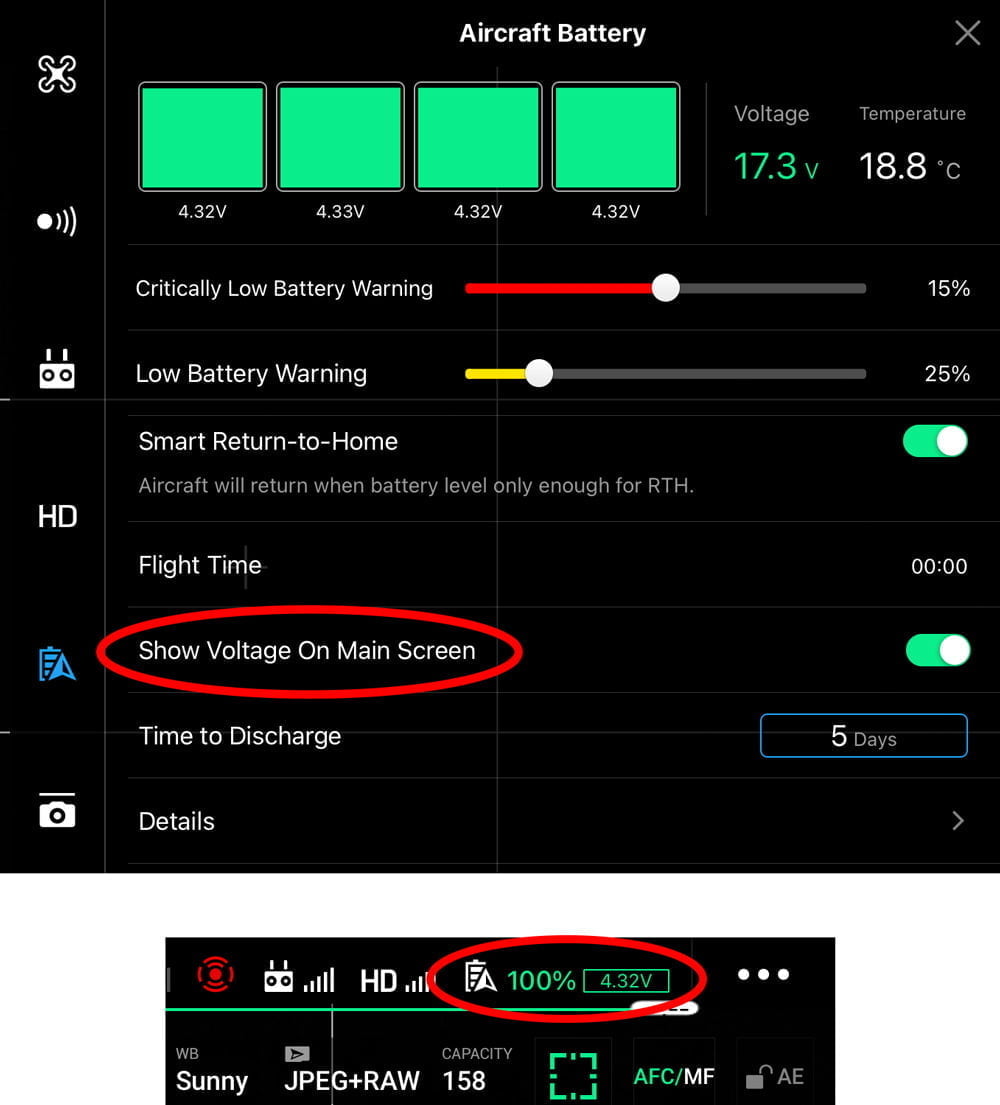 drone battery status