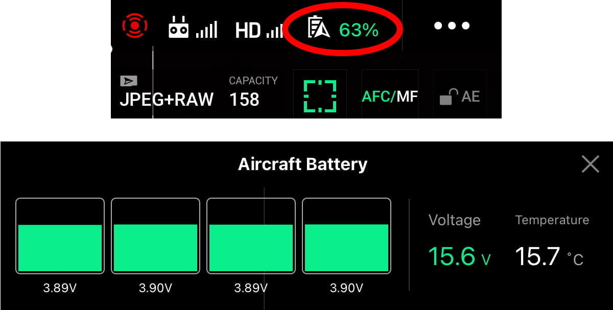 dji battery discharge status