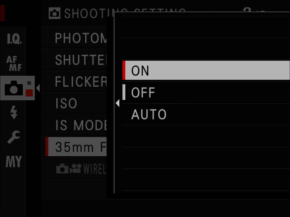 gfx 35mm format menu