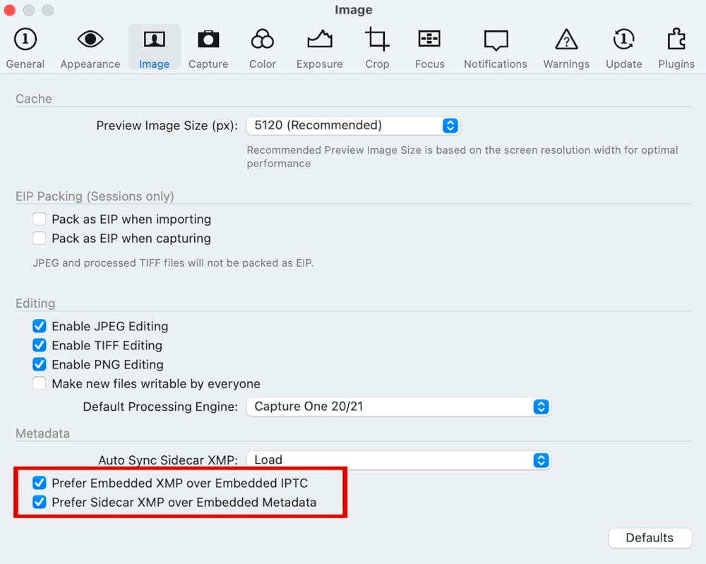 capture one metadata preferences