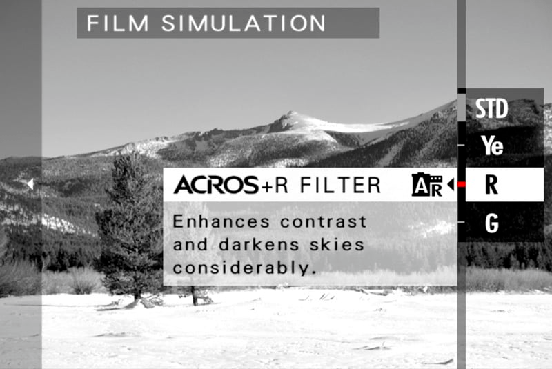 acros film simulation color filter menu