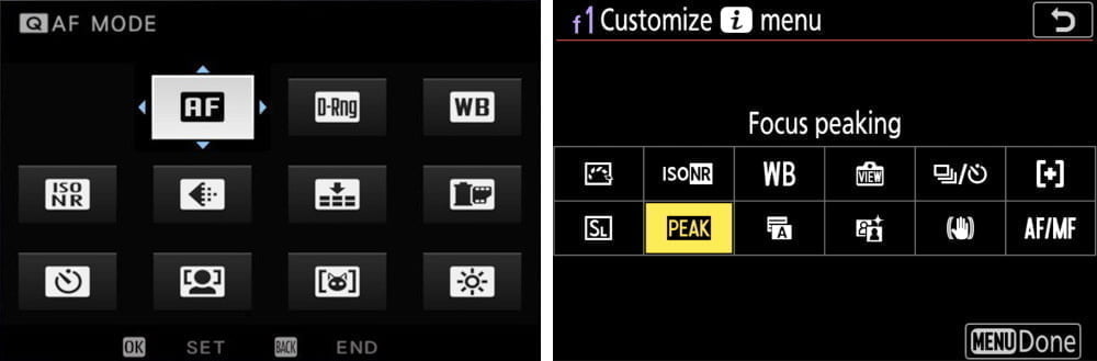 fujifilm q menu and nikon i menu