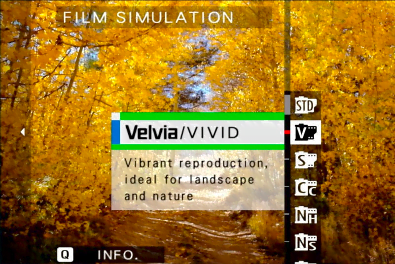 fujifilm film simulation menu