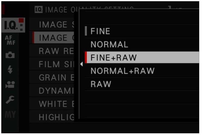 fujifilm raw jpeg settings