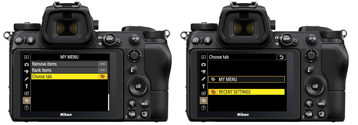 nikon z choose tab