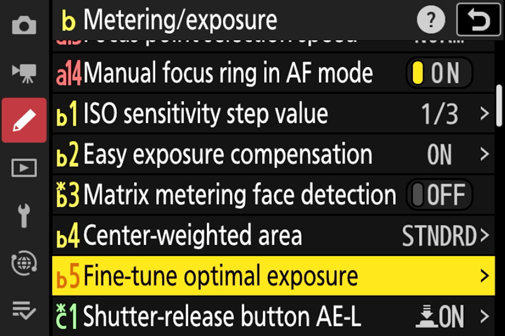 fine tune optimal exposure menu